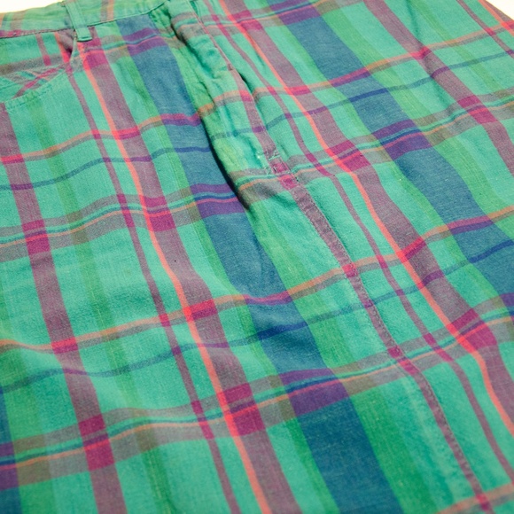 Vintage 1990's blue green teal magenta high waisted plaid mini skirt - Picture 4 of 8